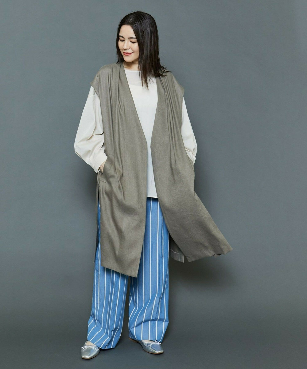 MOGA Collection [MOGA Collection]ソフトリネンストライプワイドパンツ ブルー