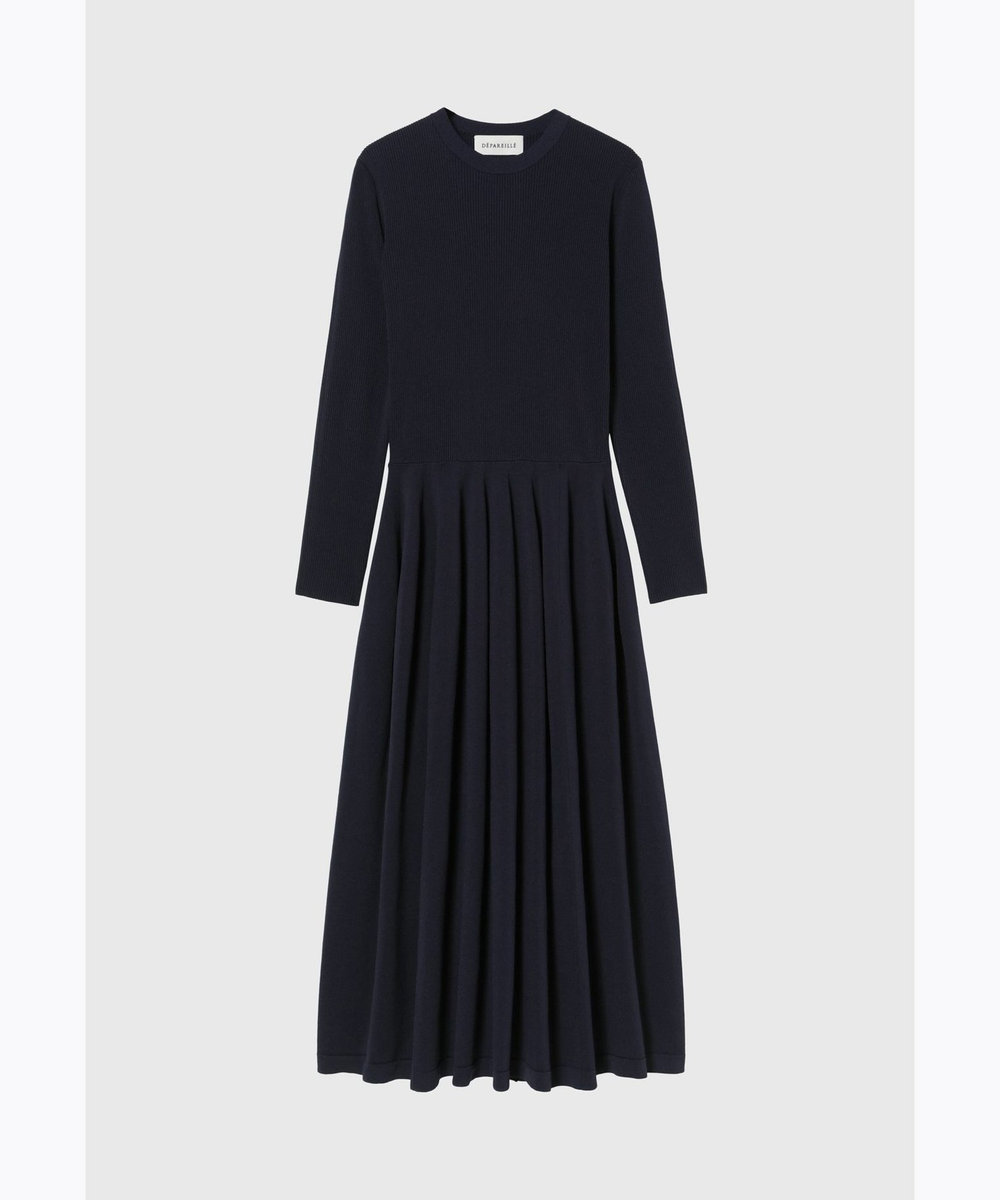 DÉPAREILLÉ POLYESTER JERSEY GATHERED DRESS / ポリエステルジャージーギャザードレス ネイビー