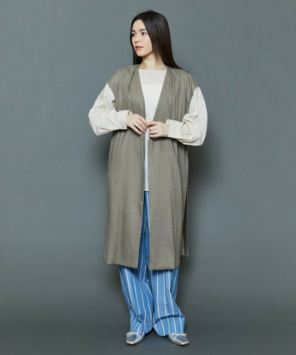 MOGA Collection [MOGA Collection]ソフトリネンストライプワイドパンツ ブルー