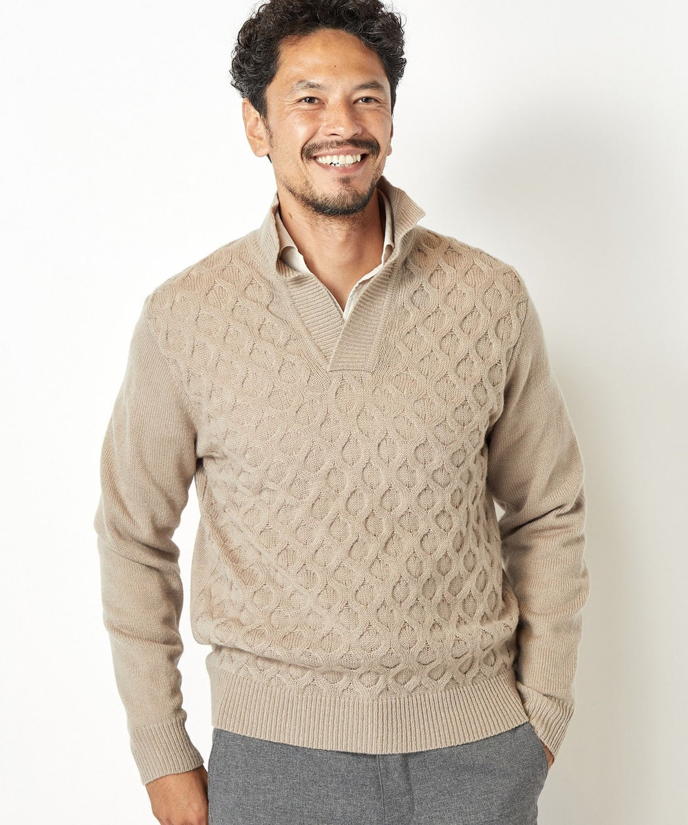 MEN'S BIGI 7Gハニカムスキッパーニット ベージュ