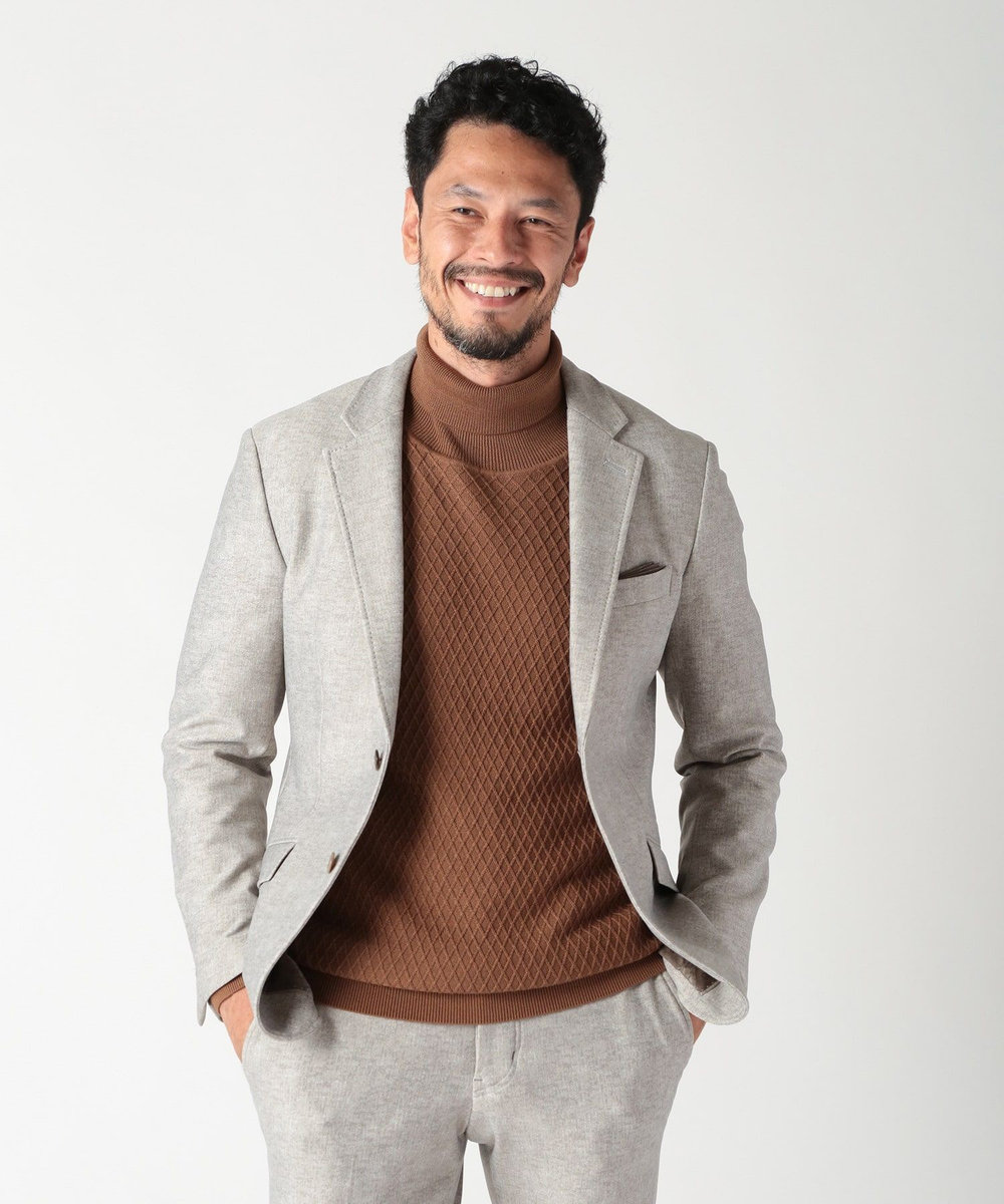 MEN'S BIGI 【ACTIVE TAILOR】ヒートパフォーマーツイード調プリントジャケット（セットアップ対応） ライトグレー