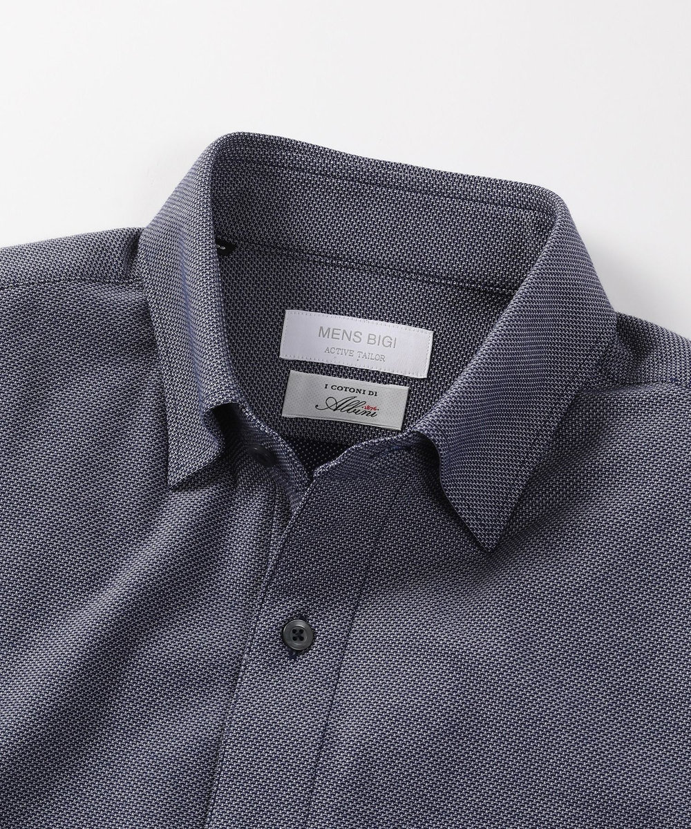 MEN'S BIGI 【ACTIVE TAILOR】コーコランコットン鹿の子ドレスシャツ ネイビー