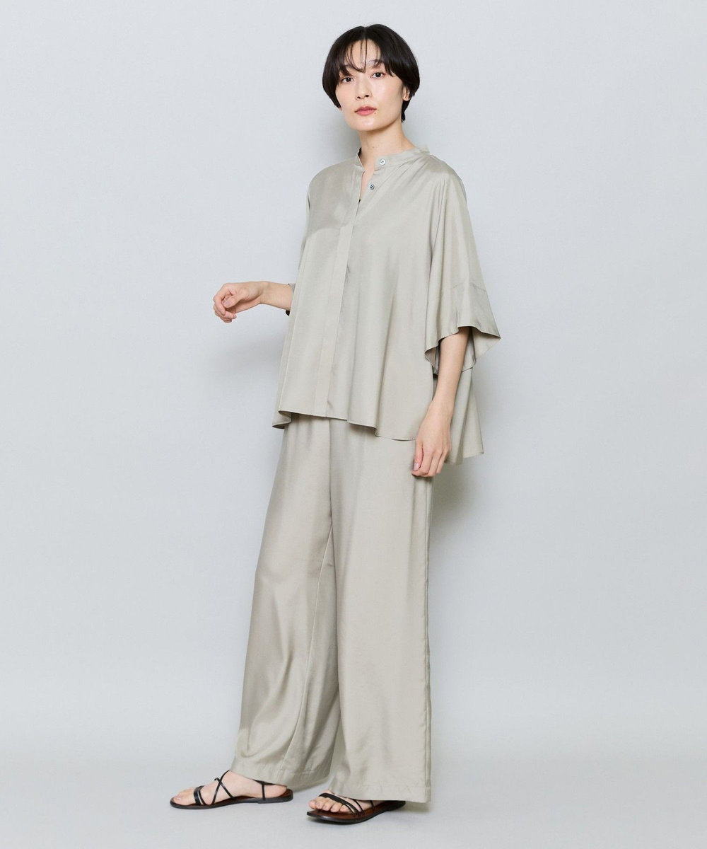 MOGA キュプラポリフィブリルバンドカラーシャツ ベージュ