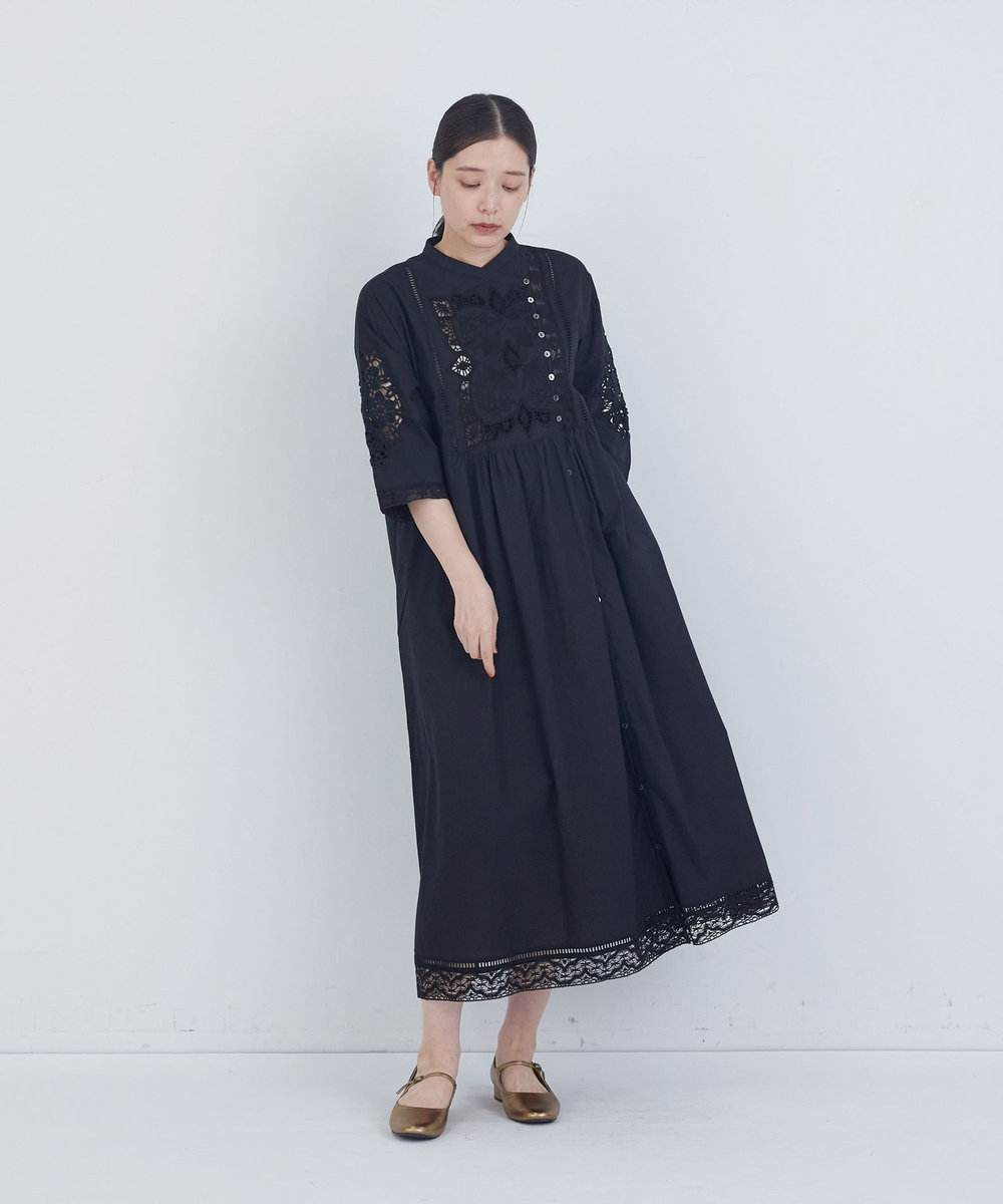 ADIEU TRISTESSE ポプリン刺繍ワンピース ブラック