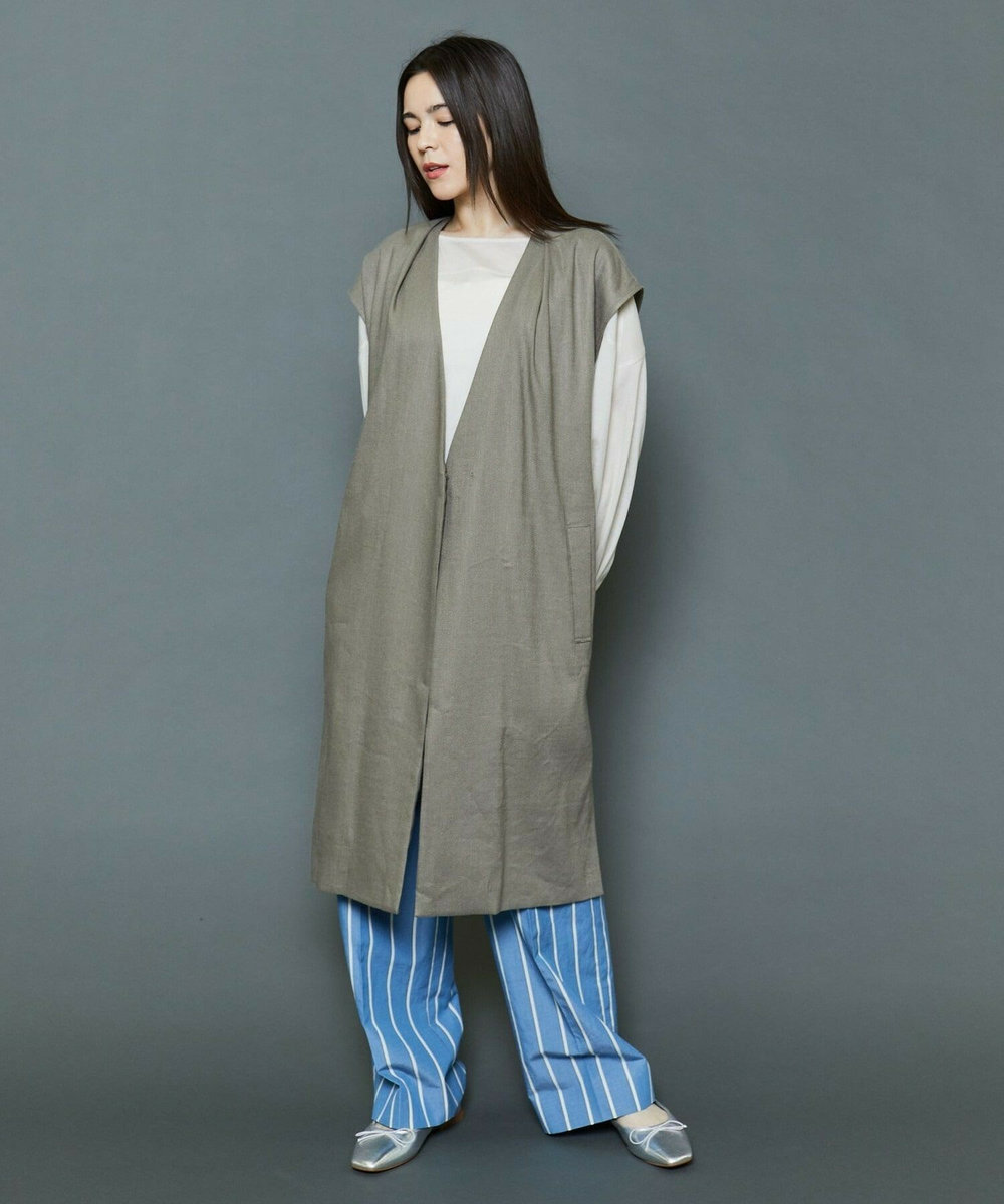 MOGA Collection [MOGA Collection]ソフトリネンストライプワイドパンツ ブルー