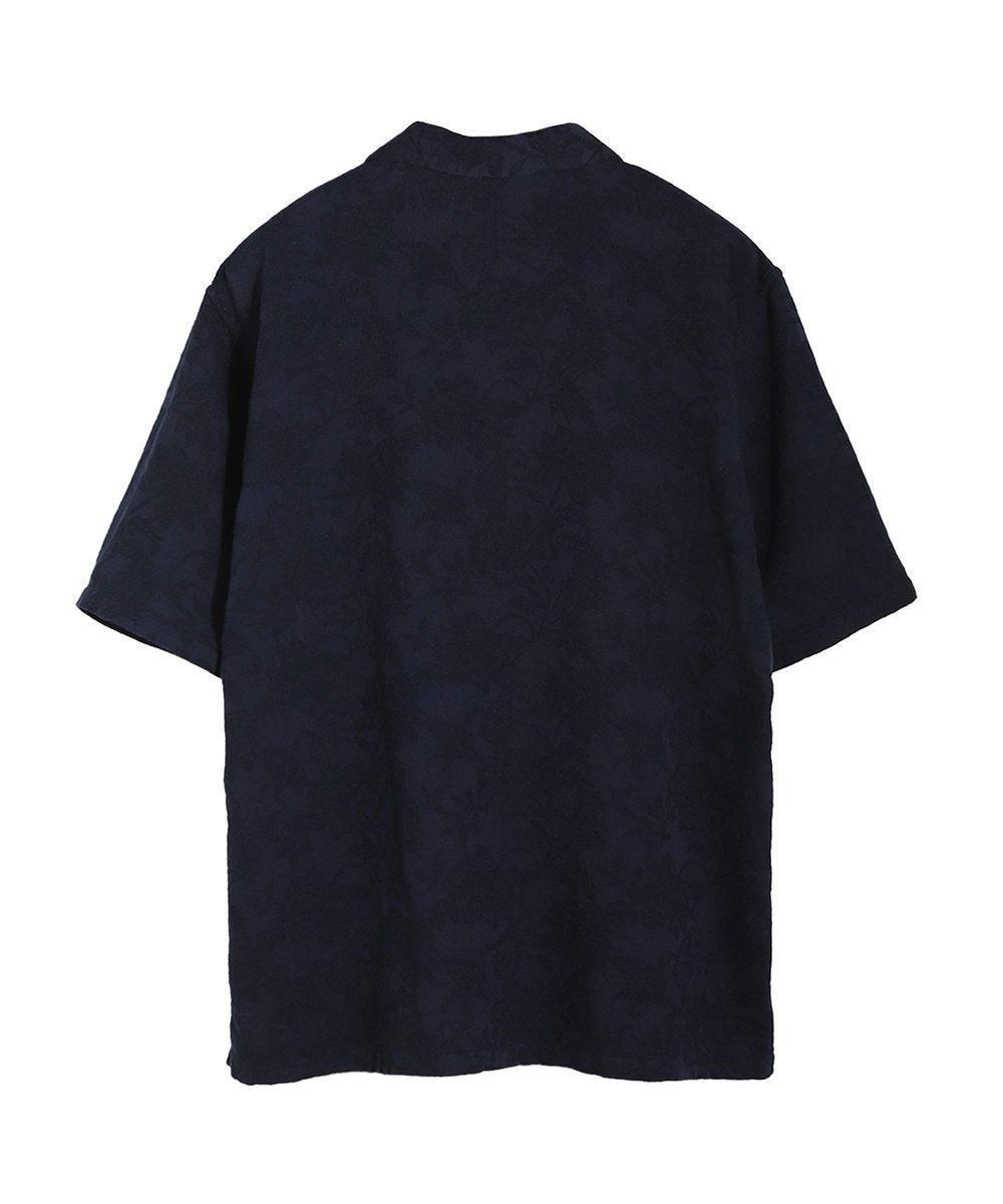 MEN'S BIGI ペイズリージャカード/透かし柄オープンカラー半袖シャツ ネイビー