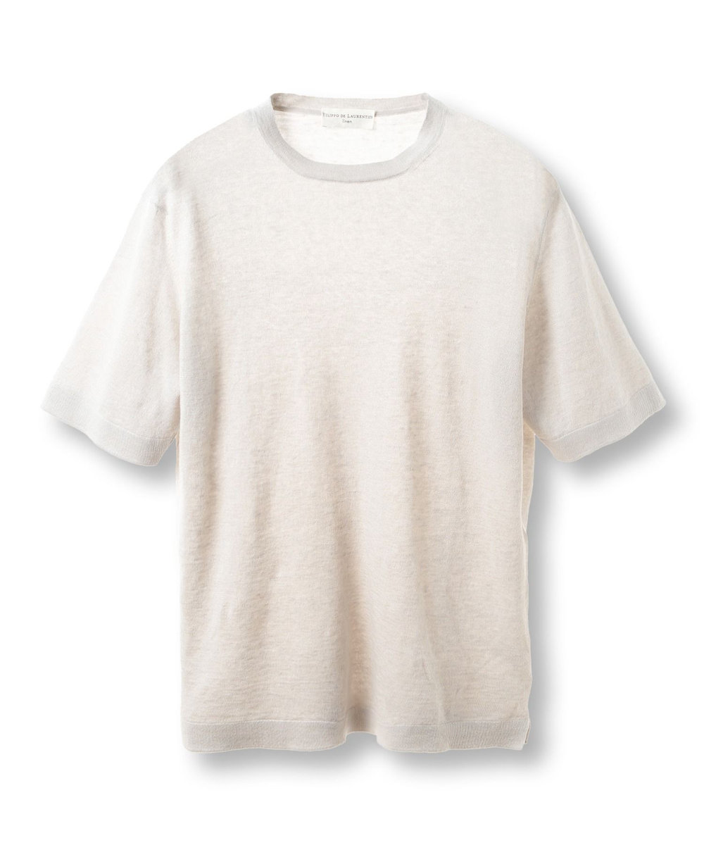 MEN'S BIGI 【FILIPPO DE LAURENTIIS/フィリッポ デ ローレンティス】綿麻ハイゲージニットTEE オフホワイト