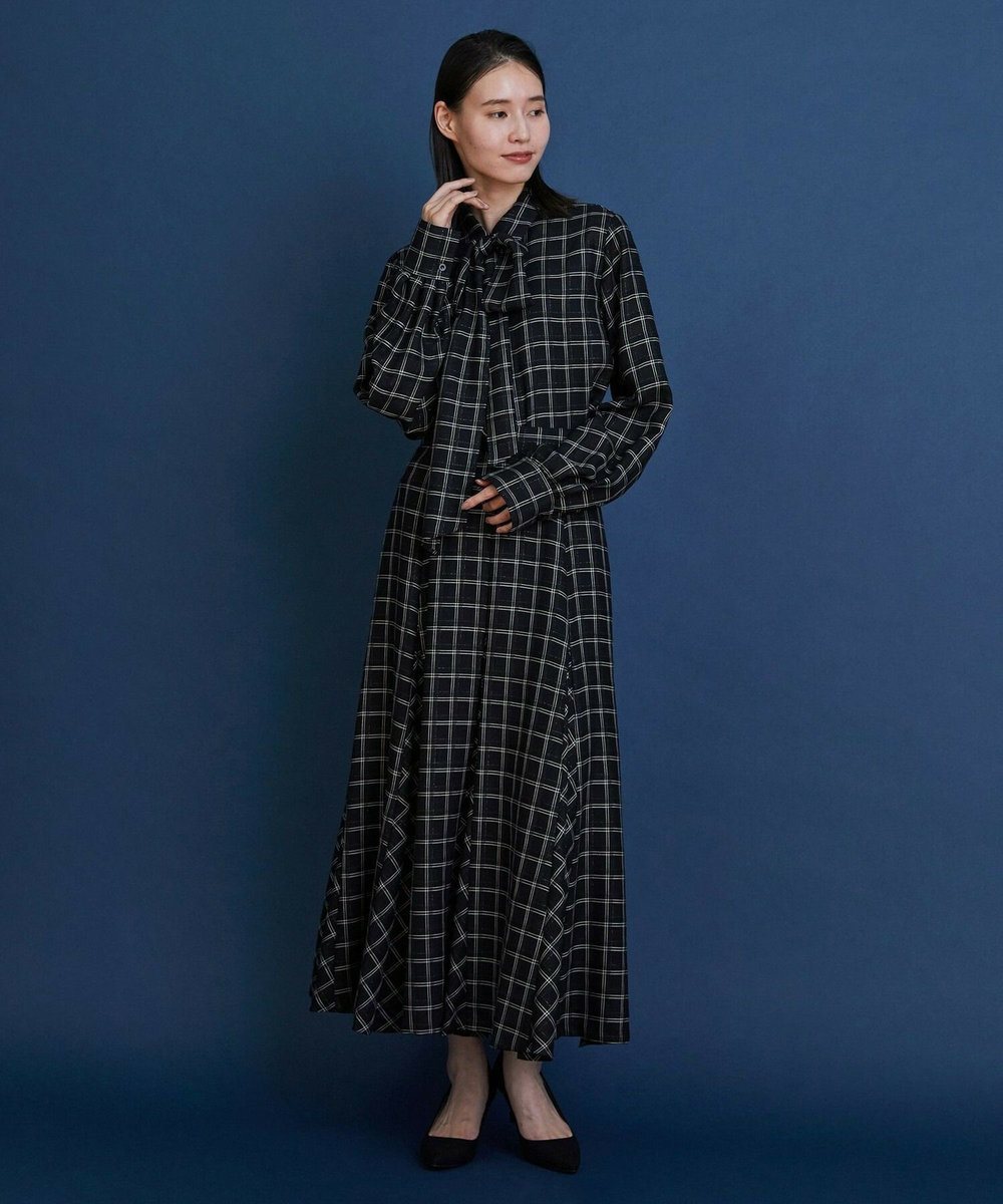 L'EQUIPE COUTURIER ウールシアーチェックフレアスカート ブラック