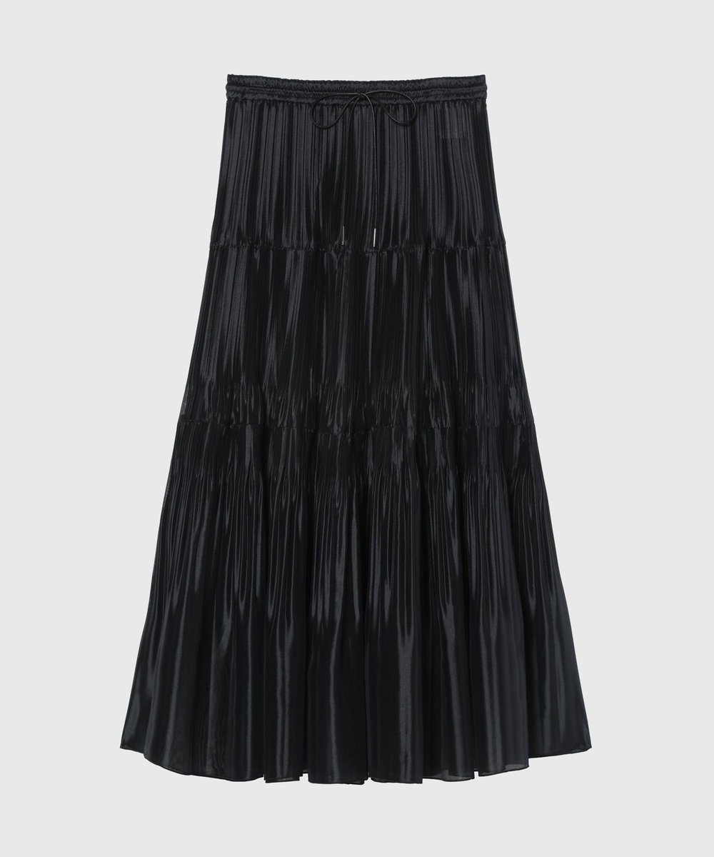 DÉPAREILLÉ SILK POLYESTER TIERED PLEATS SKIRT / シルクポリエステルティアードプリーツスカート ネイビー