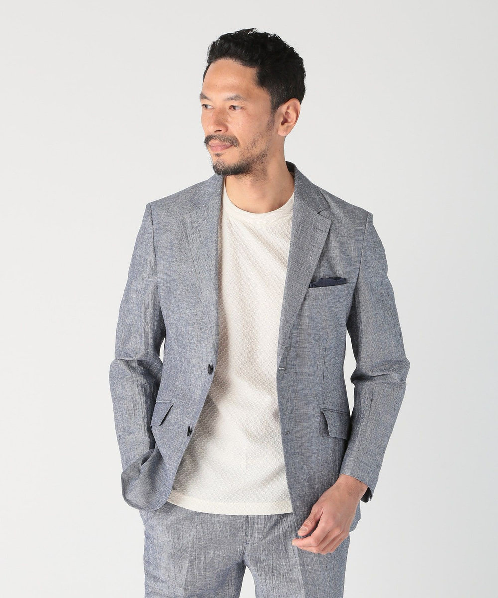 MEN'S BIGI コットンリネン楊柳サッカージャケット ネイビー
