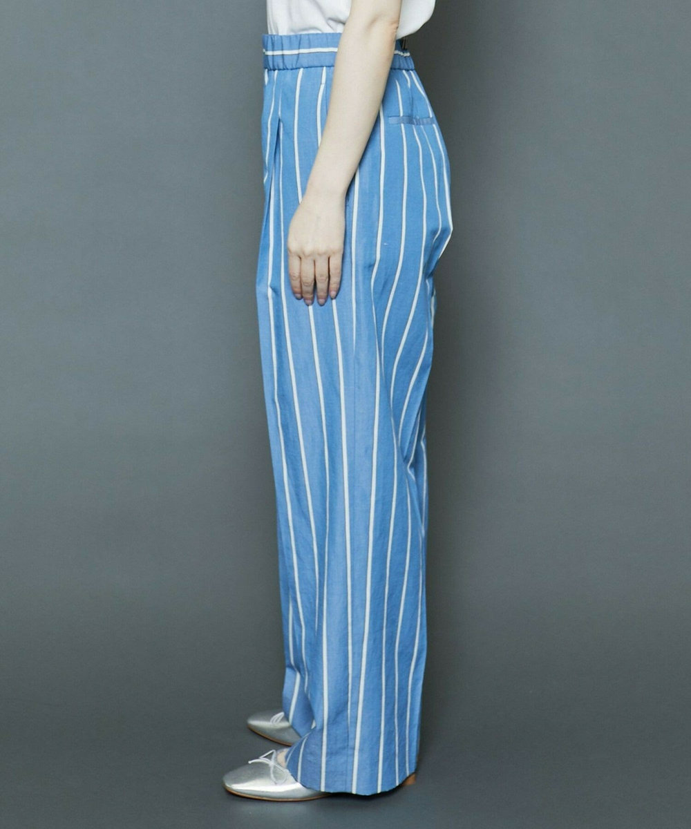 MOGA Collection [MOGA Collection]ソフトリネンストライプワイドパンツ ブルー