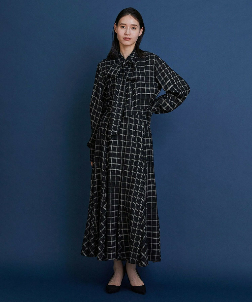 L'EQUIPE COUTURIER ウールシアーチェックフレアスカート ブラック