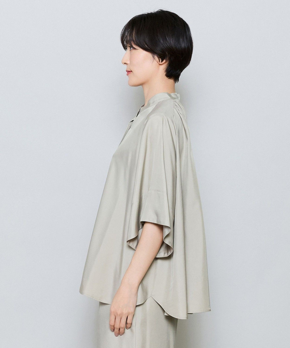 MOGA キュプラポリフィブリルバンドカラーシャツ ベージュ