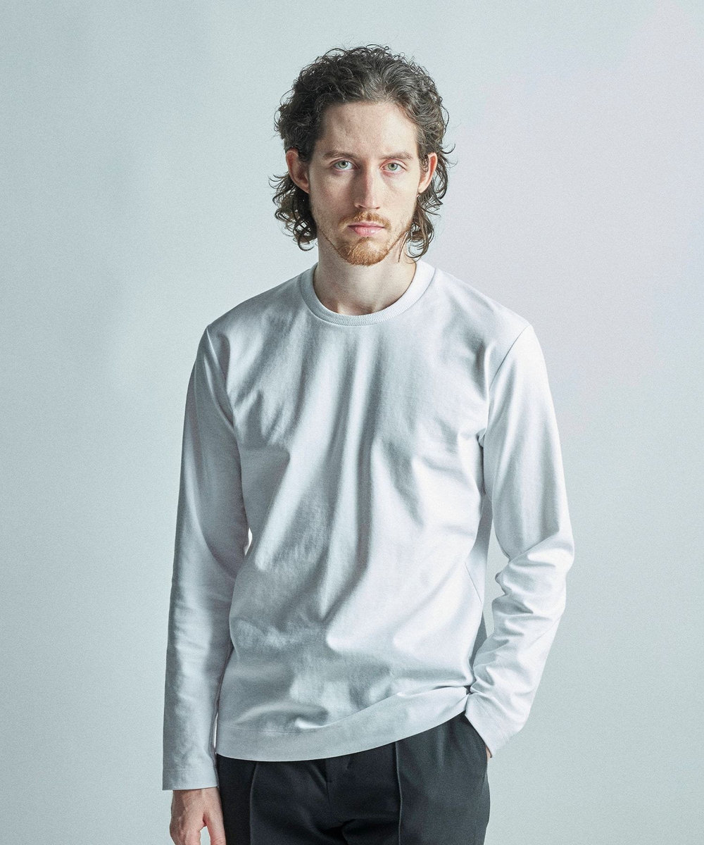 MEN'S BIGI 【ACTIVE TAILOR/アクティブテイラー】シルケットスムースクルーネック長袖Tシャツ ホワイト
