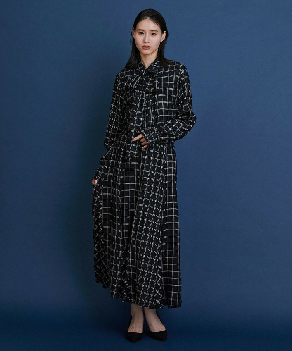 L'EQUIPE COUTURIER ウールシアーチェックフレアスカート ブラック