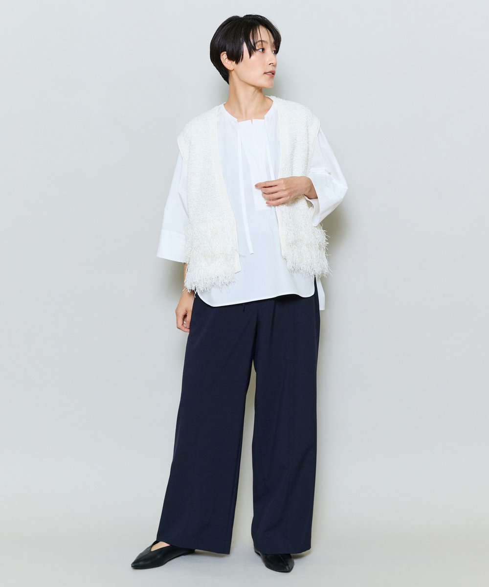 MOGA 和紙モールフリンジニットベスト オフホワイト