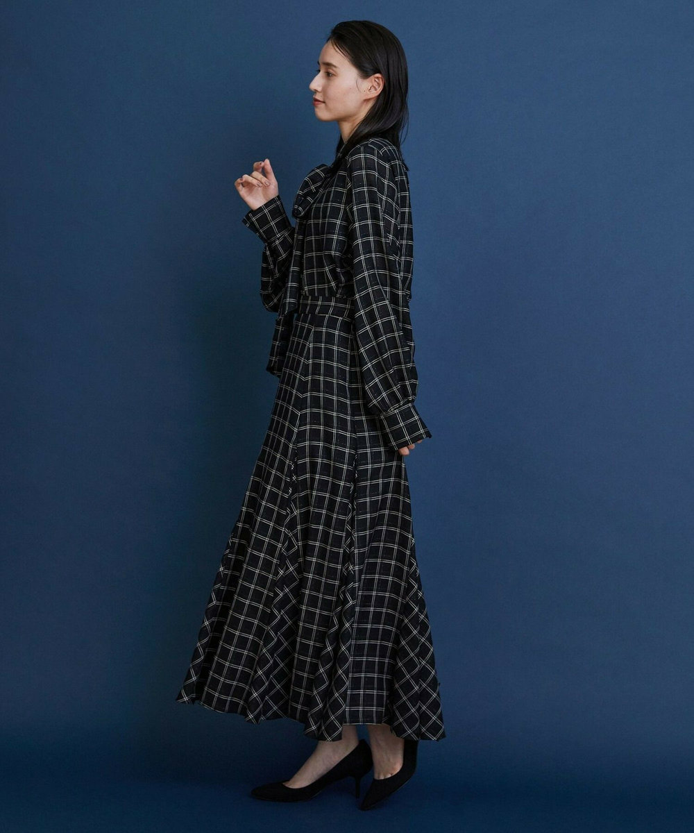 L'EQUIPE COUTURIER ウールシアーチェックフレアスカート ブラック