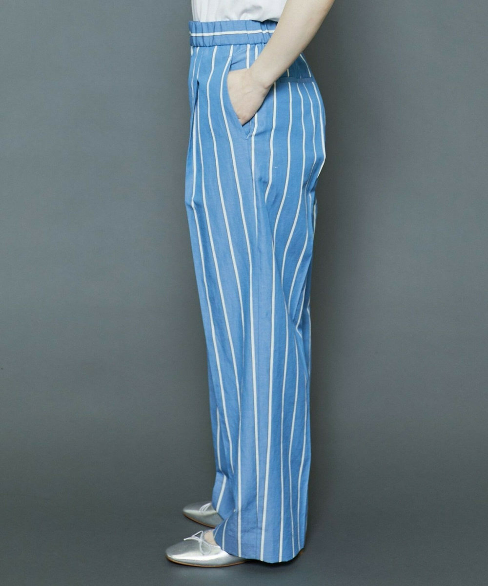 MOGA Collection [MOGA Collection]ソフトリネンストライプワイドパンツ ブルー