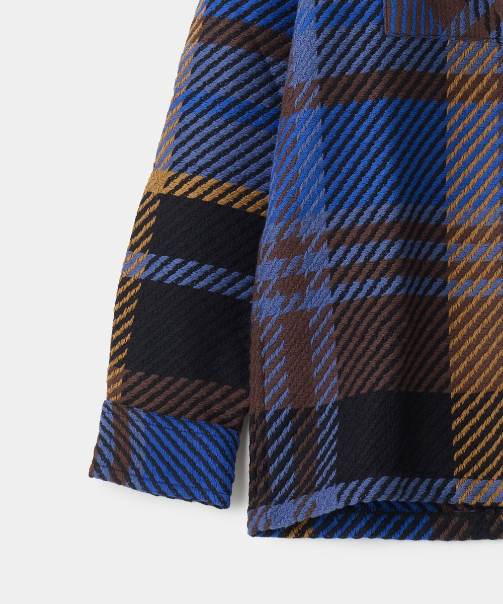 MEN'S BIGI wax london Whiting Blue And Brown Bold Check Overshirt ブルー