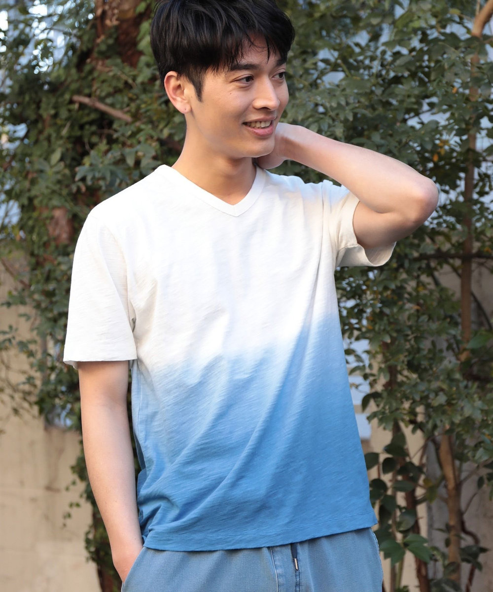 UNION STATION 20/-スラブ天竺段染めＴシャツ ブルー