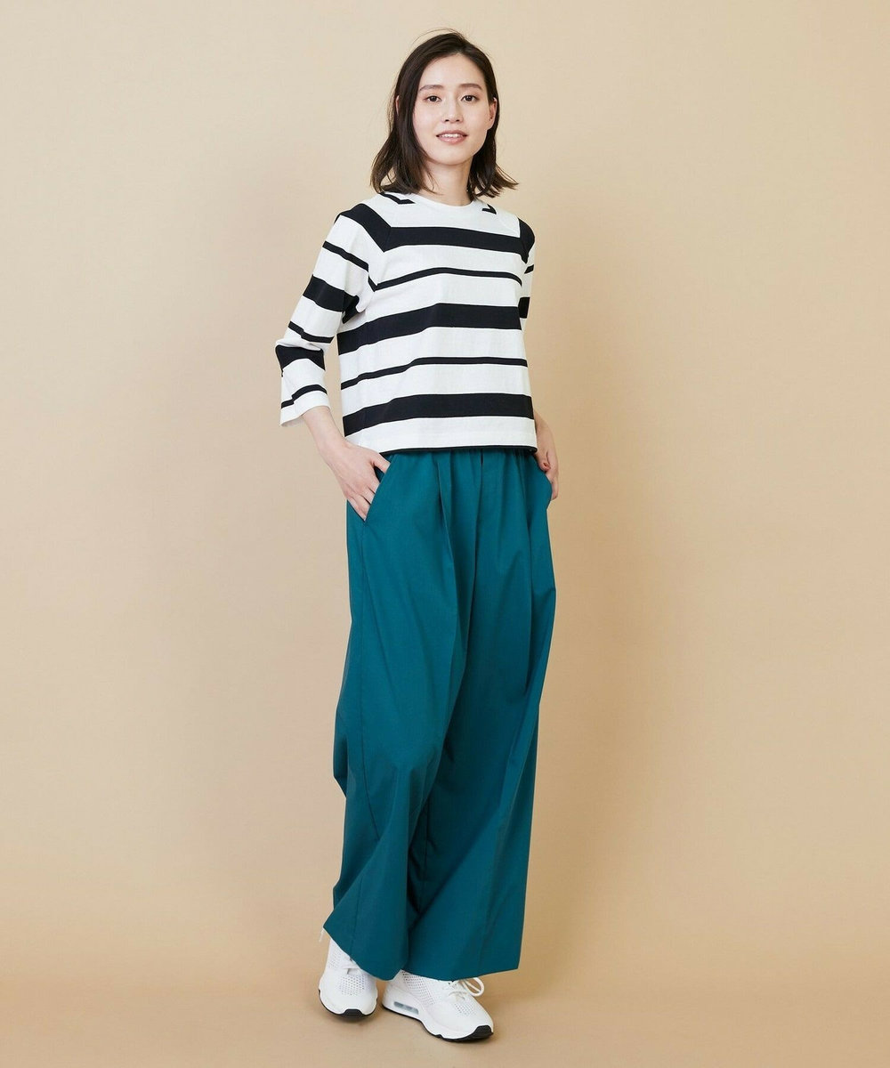 L'EQUIPE ミストプレーンストレッチワイドパンツ ブルーグリーン