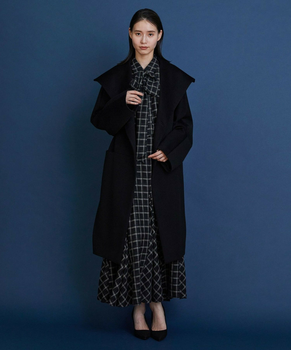 L'EQUIPE COUTURIER ウールシアーチェックフレアスカート ブラック