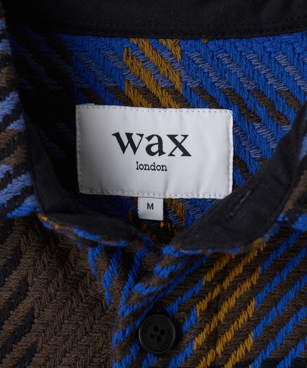 MEN'S BIGI wax london Whiting Blue And Brown Bold Check Overshirt ブルー
