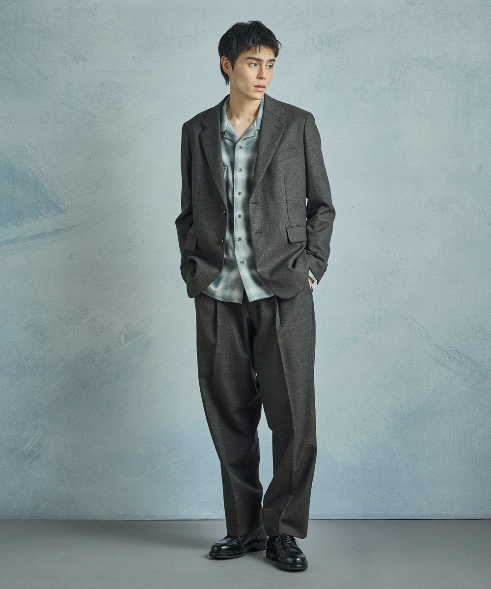 MEN'S BIGI メランジウール テーラードジャケット ブラウン