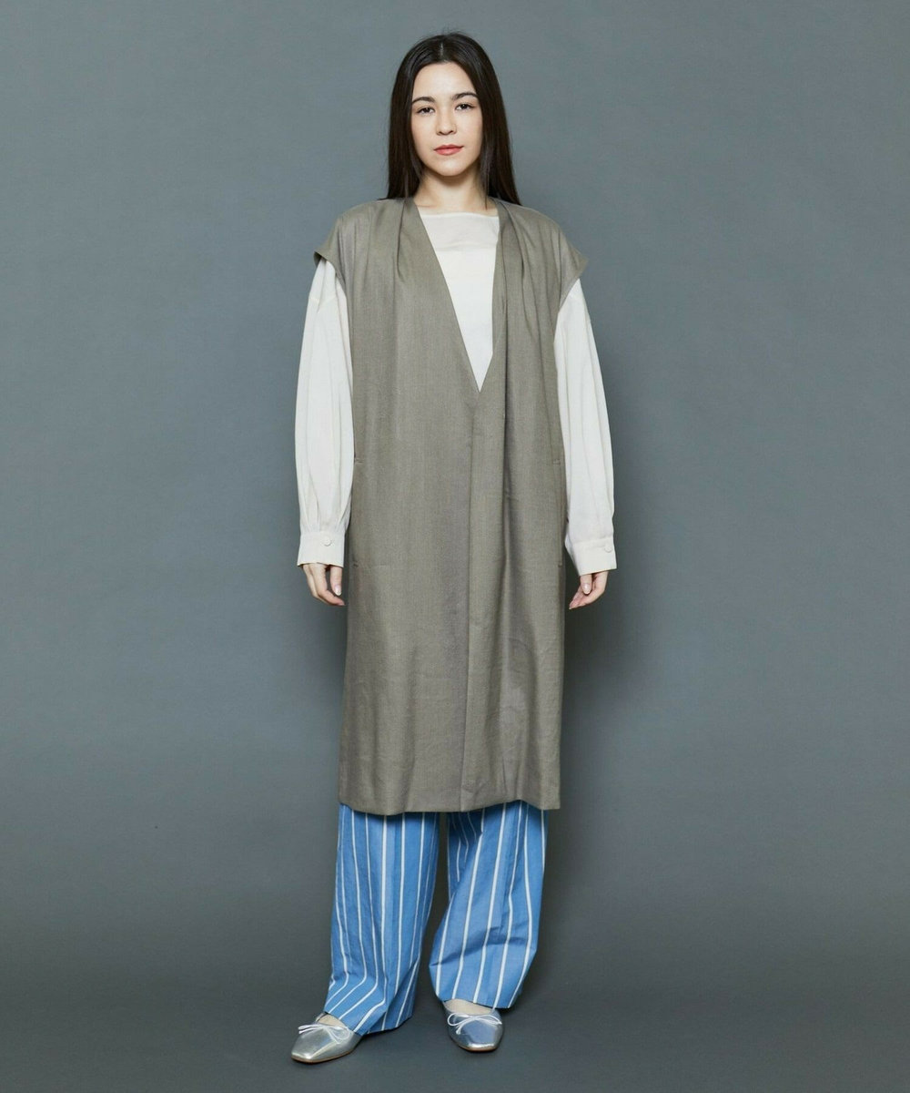 MOGA Collection [MOGA Collection]ソフトリネンストライプワイドパンツ ブルー