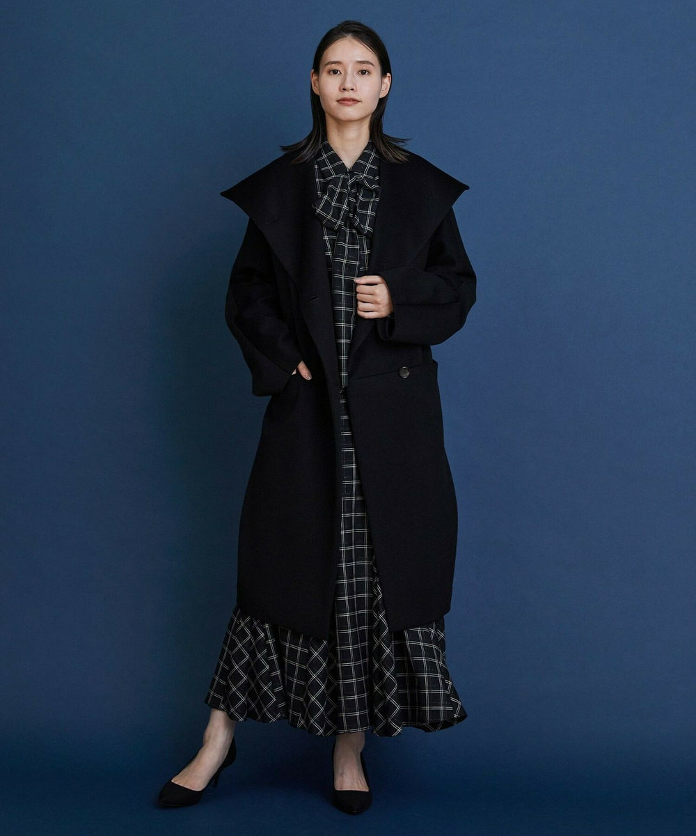 L'EQUIPE COUTURIER ウールシアーチェックフレアスカート ブラック