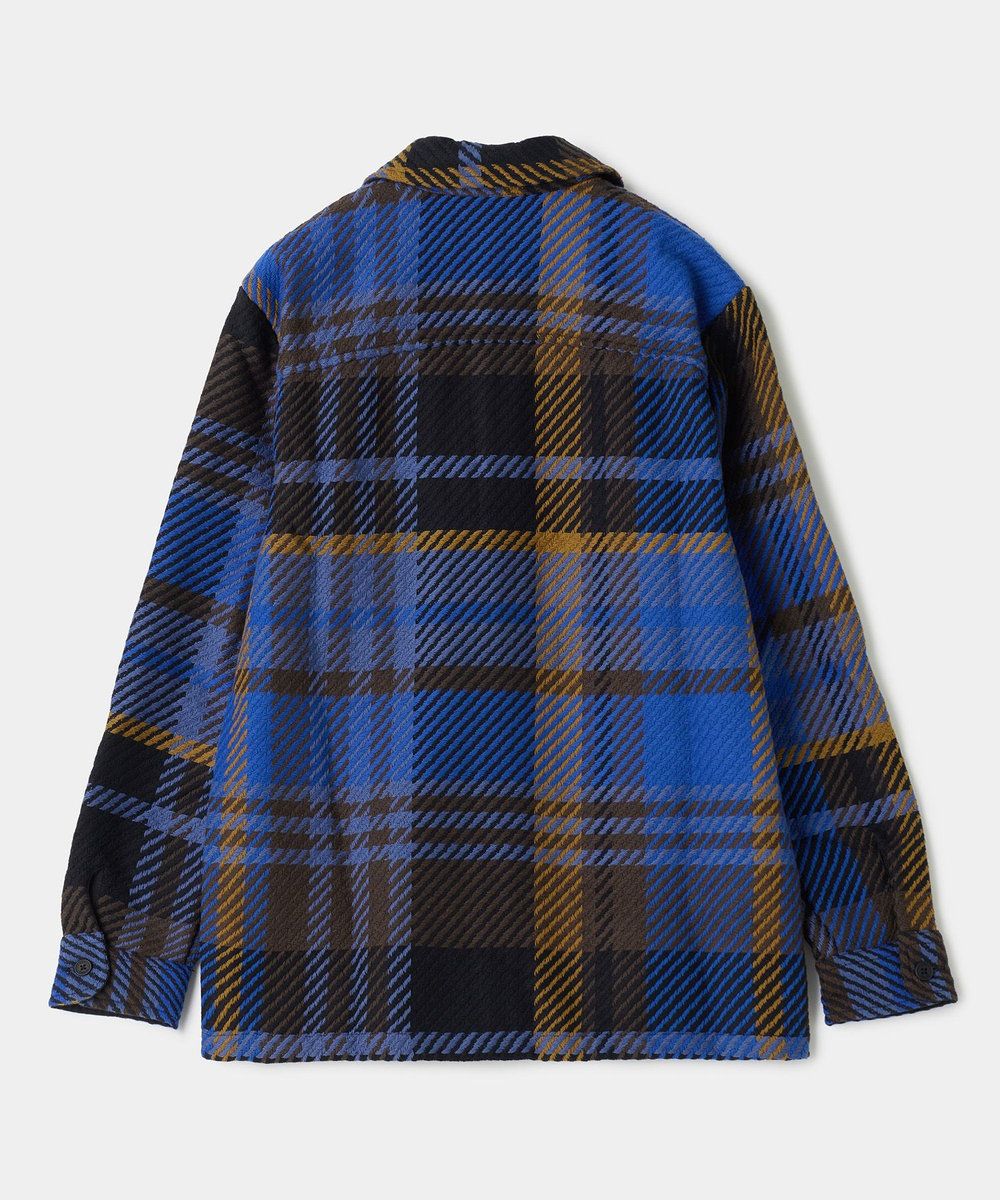 MEN'S BIGI wax london Whiting Blue And Brown Bold Check Overshirt ブルー