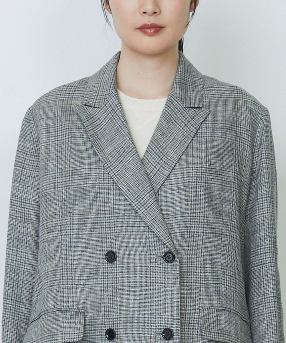 LOISIR リネンダブルブレストジャケット グレー