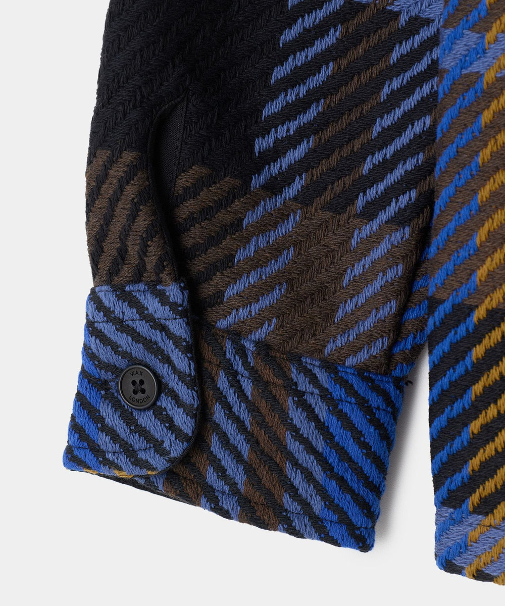 MEN'S BIGI wax london Whiting Blue And Brown Bold Check Overshirt ブルー