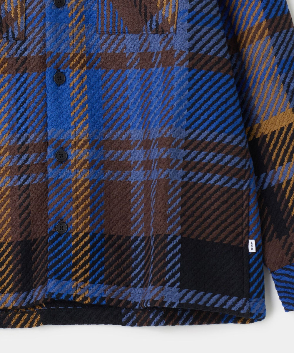 MEN'S BIGI wax london Whiting Blue And Brown Bold Check Overshirt ブルー