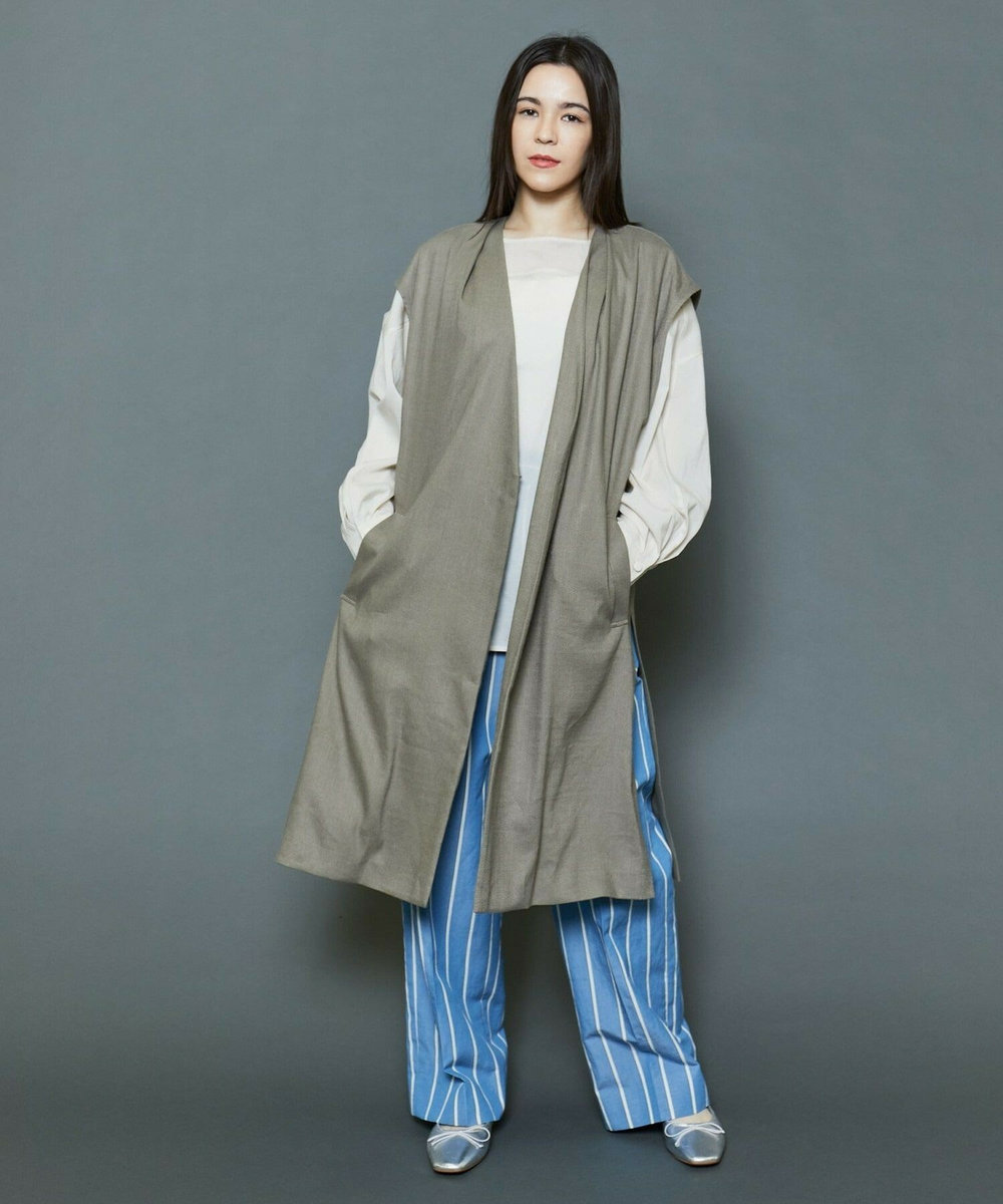 MOGA Collection [MOGA Collection]ソフトリネンストライプワイドパンツ ブルー