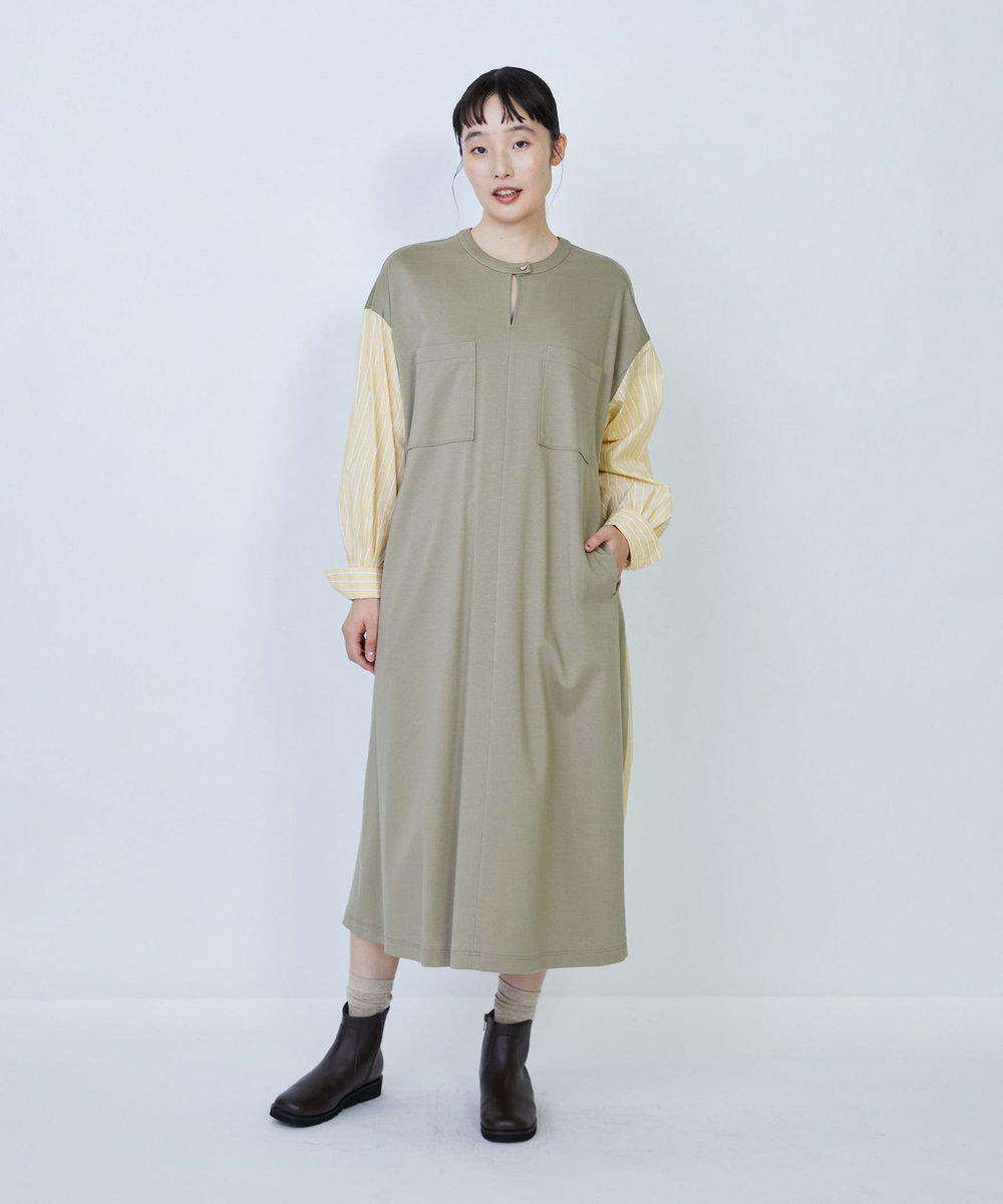 LOISIR コットンポンチコンビネーションワンピース グリーン系その他