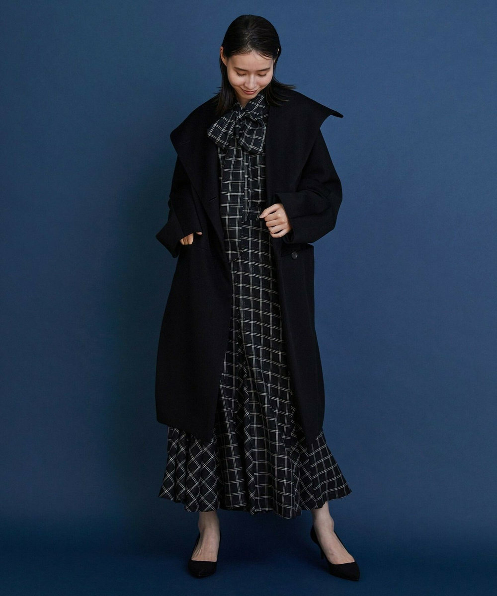 L'EQUIPE COUTURIER ウールシアーチェックフレアスカート ブラック
