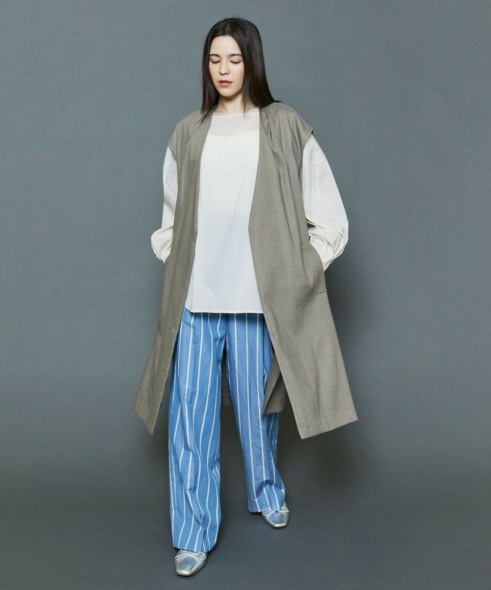 MOGA Collection [MOGA Collection]ソフトリネンストライプワイドパンツ ブルー
