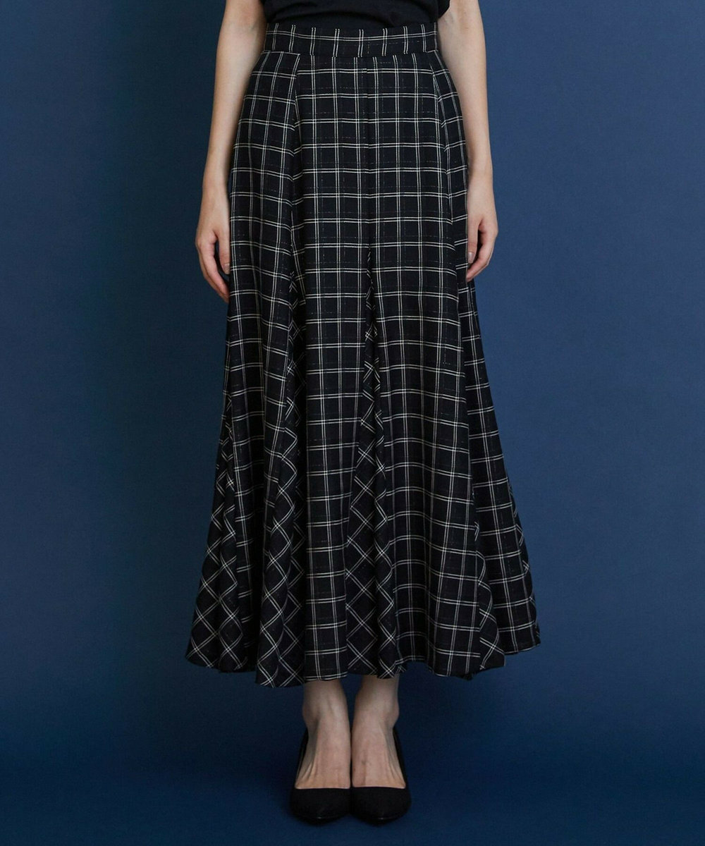 L'EQUIPE COUTURIER ウールシアーチェックフレアスカート ブラック