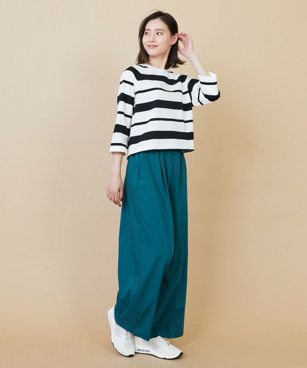 L'EQUIPE ミストプレーンストレッチワイドパンツ ブルーグリーン