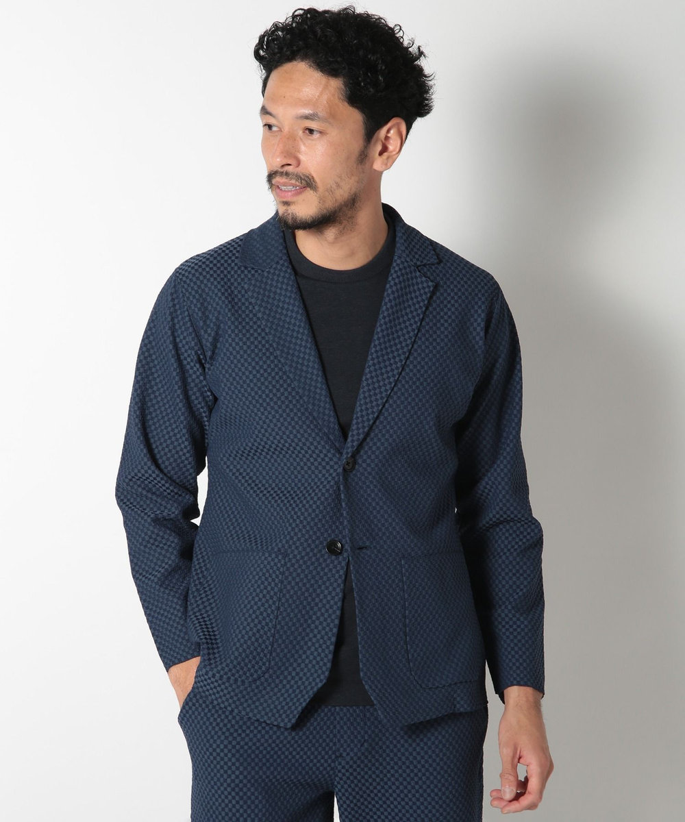 MEN'S BIGI ポリエステルエアリードッツテーラードジャケット ブルー