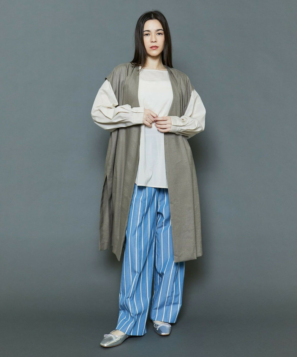 MOGA Collection [MOGA Collection]ソフトリネンストライプワイドパンツ ブルー