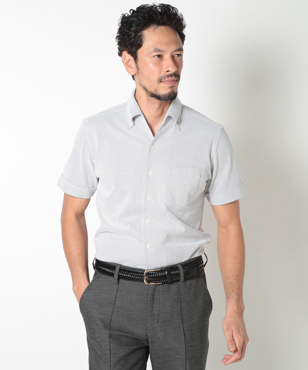 MEN'S BIGI 【ACTIVE TAILOR】吸水速乾ミニワッフルワンピースカラー半袖シャツ ホワイト系その他