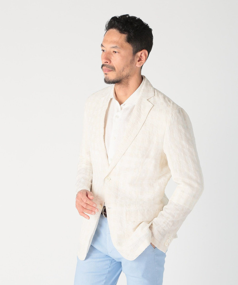 MEN'S BIGI リネン混ジャカードライトジャケット<ドライタッチ> ホワイト