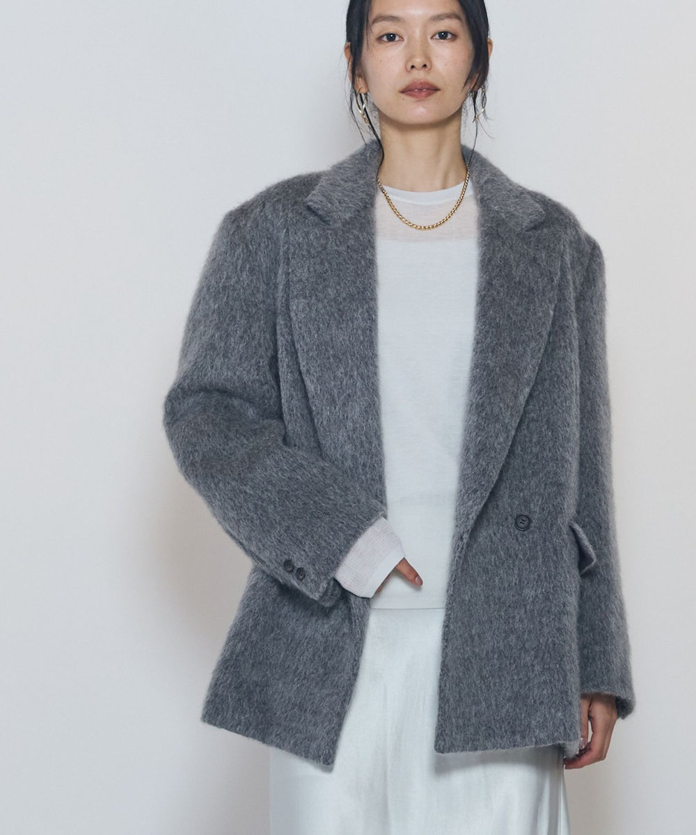 1er Arrondissement アルパカモヘア シャギーオーバージャケット グレー