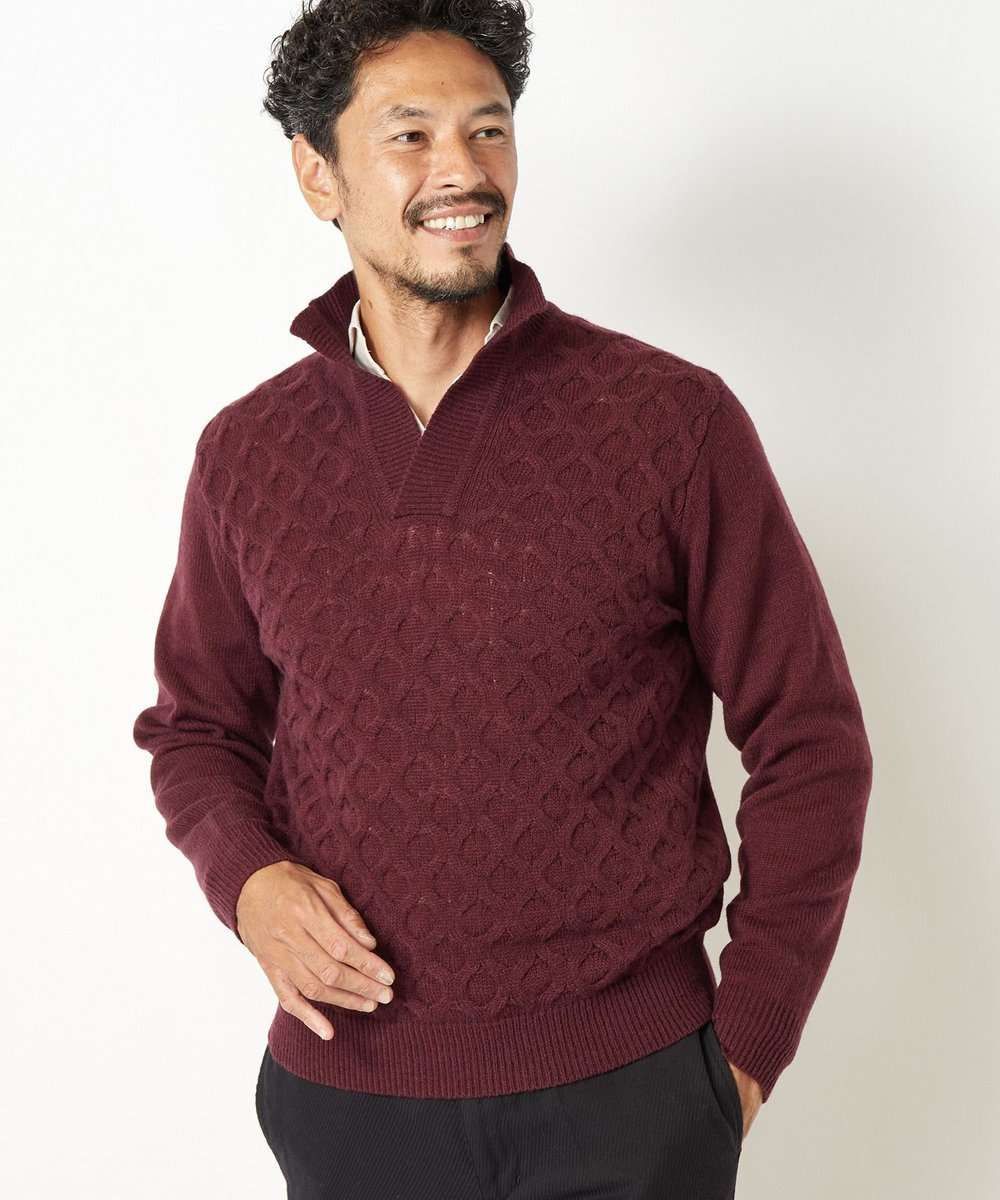 MEN'S BIGI 7Gハニカムスキッパーニット ボルドー