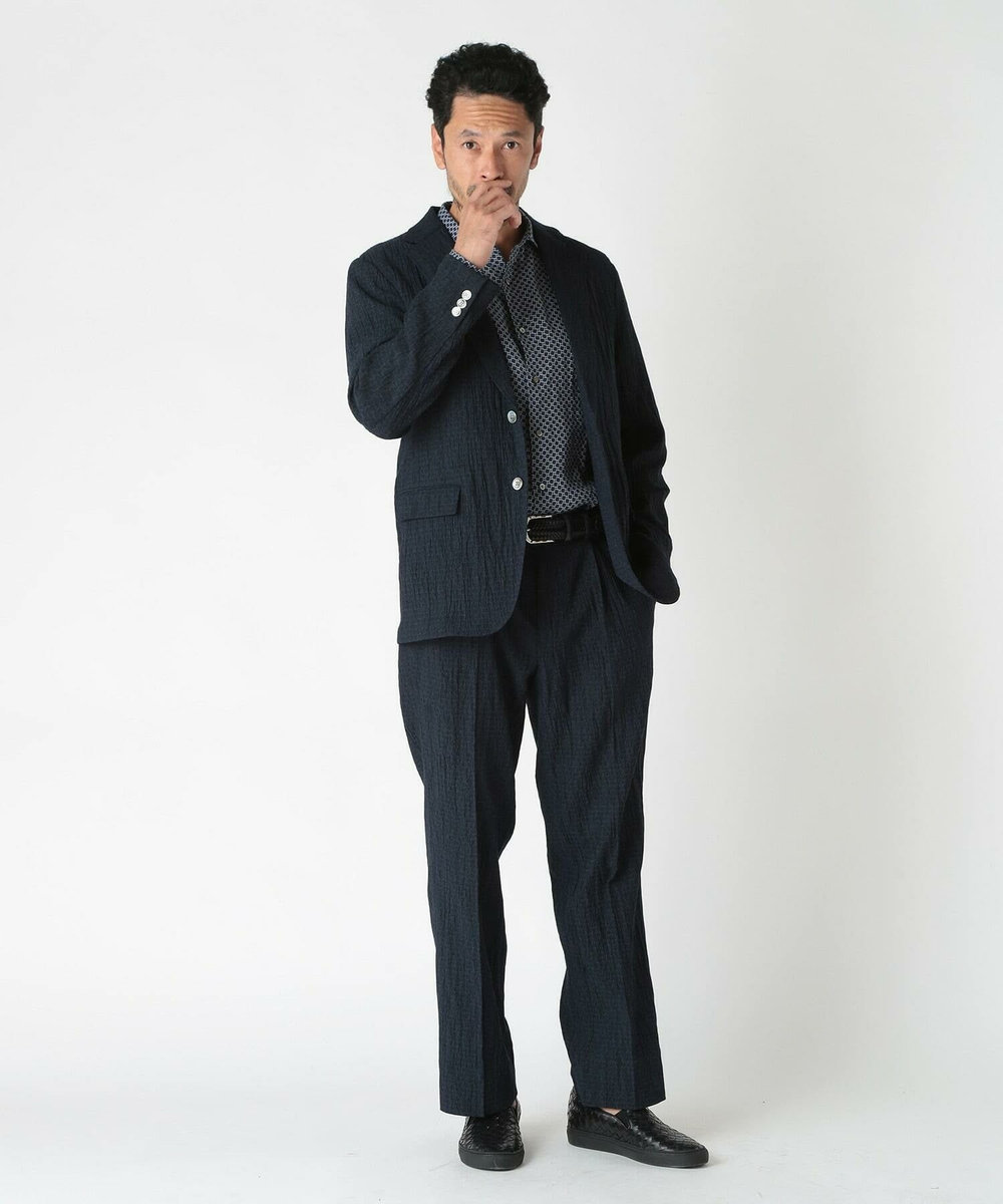 MEN'S BIGI 楊柳ジオメトリックプリントパンツ ネイビー
