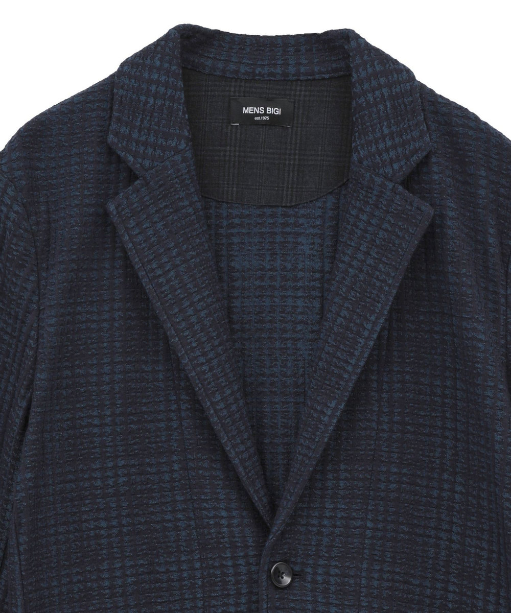 MEN'S BIGI ジャガードニット グレンチェックジャケット ネイビー