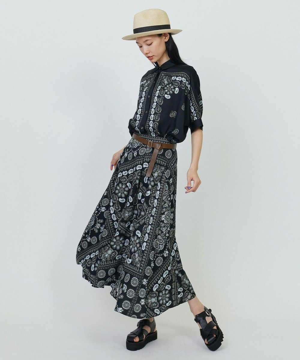 L'EQUIPE ペイズリープリントフレアスカート ブラック