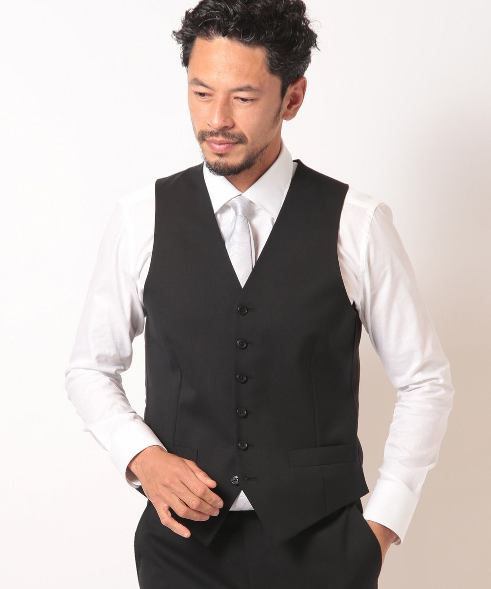 MEN'S BIGI 【スリーピース対応】サージ綾ブラック無地ベスト ブラック